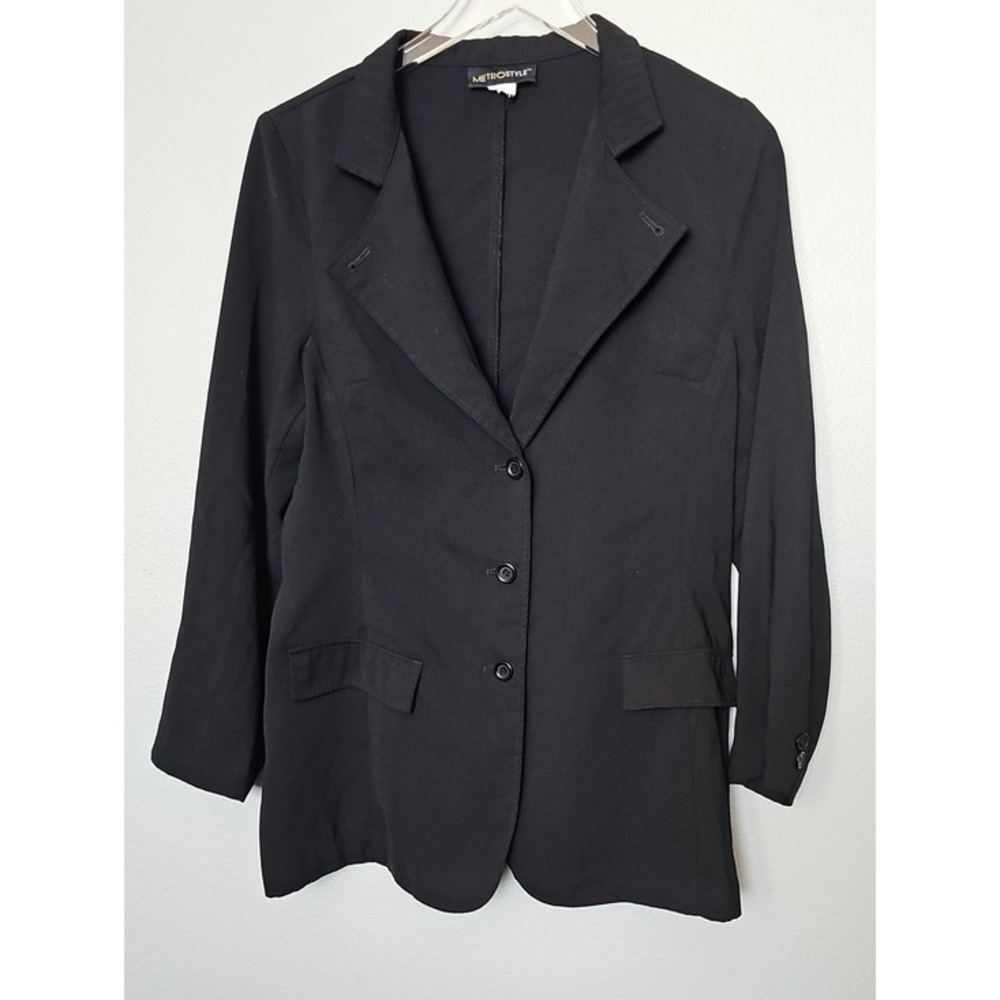 Metrostyle Black Three Button Blazer Minimalist Professional Jacket Size 10